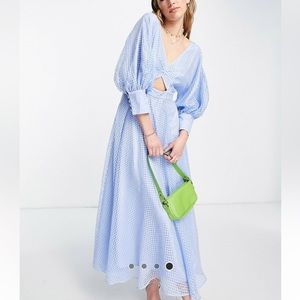 Blue ASOS midi dress with puff sleeves